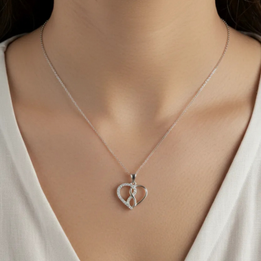 Pulseira de prata 925 com pingente infinito e coração cravejado no meio - Imagem 3