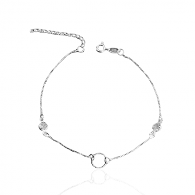 Pulseira com Pingente Central Círculo Vazado e Coração V12 com Extensor 1g - Imagem 5