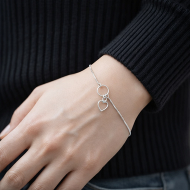 Pulseira de prata 925 elo v12 com pingente coração cravejado vazado De Prata - Imagem 5