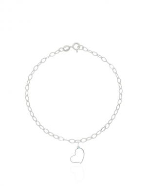 Pulseira feminina 18cm elo oval pingente de osso e coração - Imagem 3