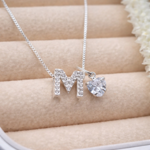 Corrente de prata 925 com pingente coração zirconia e letra inicial cravejada - Imagem 11