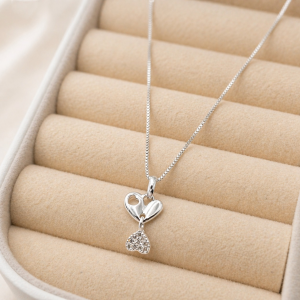 Corrente de prata 925 com pingente coração liso com coração pendurado - Imagem 2