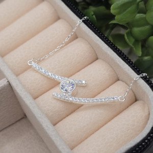 Corrente de prata 925 com pingente dois arcos cravejados com ponto de luz - Imagem 9