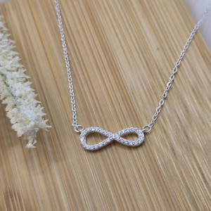 Corrente de prata 925 com pingente infinito vazado cravejado - Imagem 10