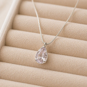 Corrente de prata 925 com ponto de luz gota cristal - Imagem 2