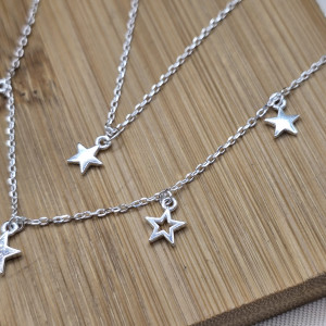 Corrente de prata 925 dupla com estrelas vazadas e lisas - Imagem 11