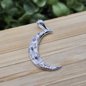 Pingente de prata 925 lua crescente com zirconias cristal - Imagem 2