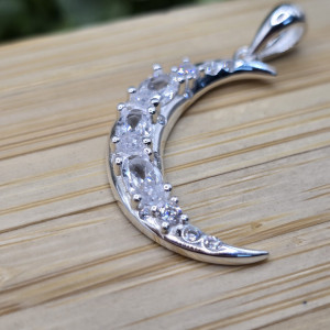 Pingente de prata 925 lua crescente com zirconias cristal - Imagem 4
