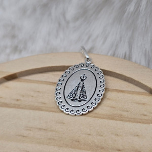 Pingente de prata 925 medalha n. sra. aparecida detalhada - Imagem 4