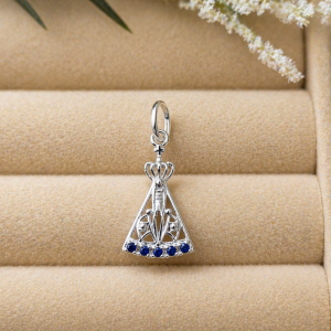 Pingente de prata 925 nossa senhora aparecida com zirconias azul - Imagem 3