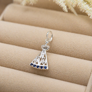 Pingente de prata 925 nossa senhora aparecida com zirconias azul - Imagem 4