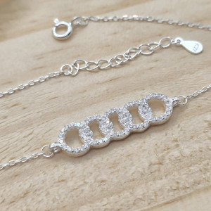 Pulseira de prata 925 com círculos cravejados entrelaçados - Imagem 5