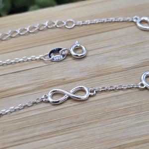 Pulseira de prata 925 com pingente coração e infinito vazado com extensor - Imagem 4