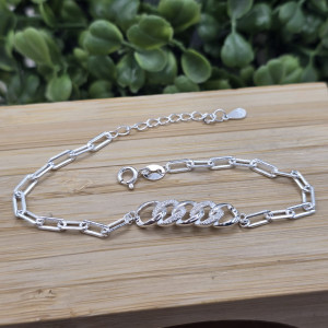 Pulseira de prata 925 com pingente círculos cravejados e lisos com extensor - Imagem 4