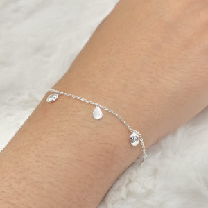 Pulseira de prata 925 com pingente ponto de luz e gota chapinha pendurados - Imagem 3