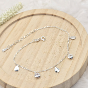 Pulseira de prata 925 com pingente ponto de luz e gota chapinha pendurados - Imagem 4