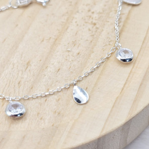 Pulseira de prata 925 com pingente ponto de luz e gota chapinha pendurados - Imagem 5