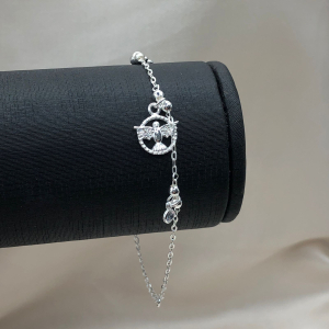 Pulseira de prata 925 elo cadeado com pingente pendurado pomba da paz e ponto de luz De Prata - Imagem 5