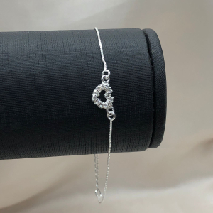 Pulseira de prata 925 elo v12 com pingente coração cravejado vazado De Prata - Imagem 4
