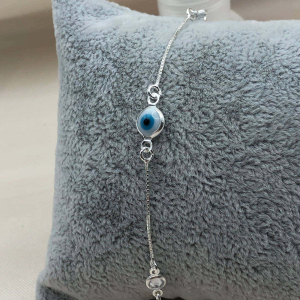Pulseira de prata 925 elo v12 com pingentes pontos de luz e olho grego De Prata - Imagem 5