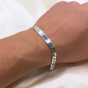 Pulseira Masculina com Chapinha Lisa 3x1 6,7mm 10.5g 21cm F150 gravação opcional - Imagem 2