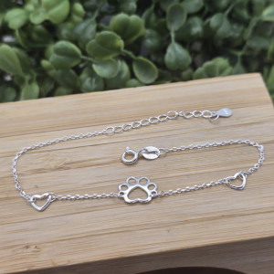 Pulseira de prata 925 patinha e coração vazado com extensor - Imagem 4