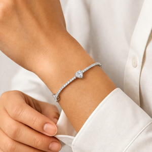 Pulseira de prata 925 riviera cristal com 3 corações zircônia - Imagem 3