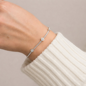 Pulseira de prata 925 riviera cristal com 3 mini corações zircônia - Imagem 3