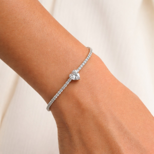 Pulseira de prata 925 riviera cristal com coração zircônia - Imagem 3