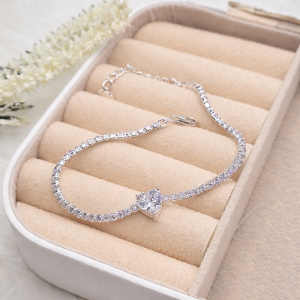 Pulseira de prata 925 riviera cristal com coração zircônia - Imagem 4