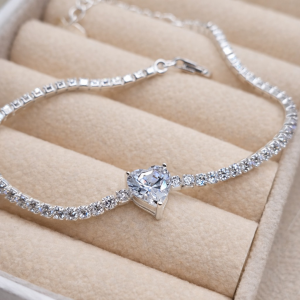 Pulseira de prata 925 riviera cristal com coração zircônia - Imagem 5