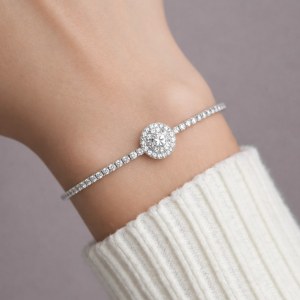 Pulseira de prata 925 riviera cristal com pedra redonda zircônia - Imagem 3