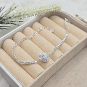Pulseira de prata 925 riviera cristal com pedra redonda zircônia - Imagem 4