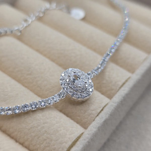 Pulseira de prata 925 riviera cristal com pedra redonda zircônia - Imagem 5