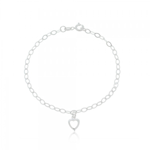 Pulseira Feminina 18cm Elo Oval 1 Pingente Coração Vazado em Prata 925 - Imagem 4