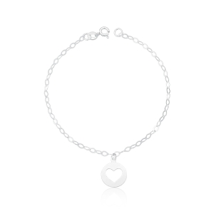 Pulseira Feminina Elo Oval 18cm com 1 pingente Coração Vazado em Prata 925 - Imagem 4