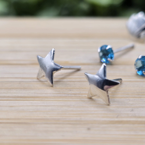 Trio de Brincos Concha Estrela Pedra Azul Claro em Prata 925 - Imagem 5