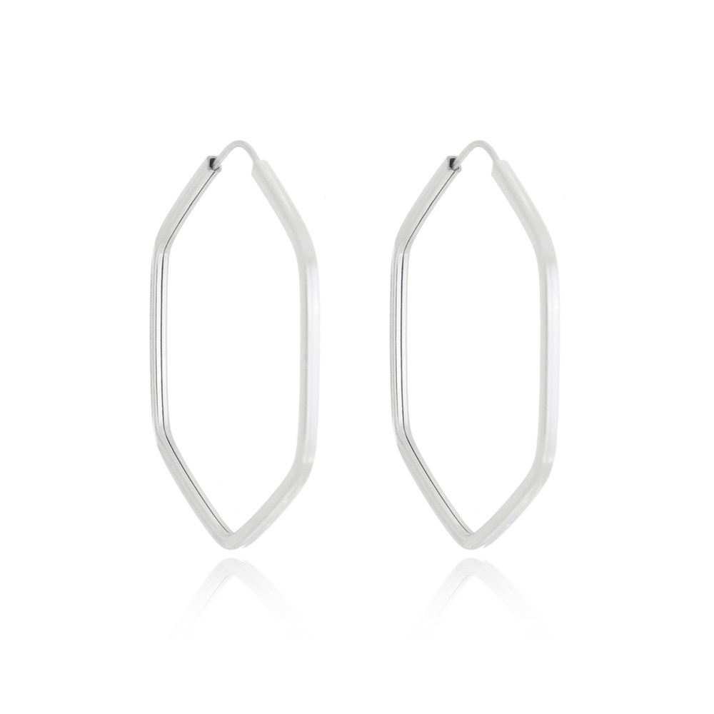 Argola Hexagonal Fio Quadrado 3cm 1,8gr em Prata 925