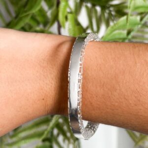 Bracelete Big Boss Arredondado Vazado Desenhos Quadriculados De Prata