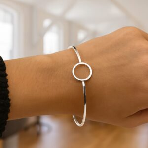 Bracelete de prata 925 Fio Quadrado com Detalhe Circulo 2,5g