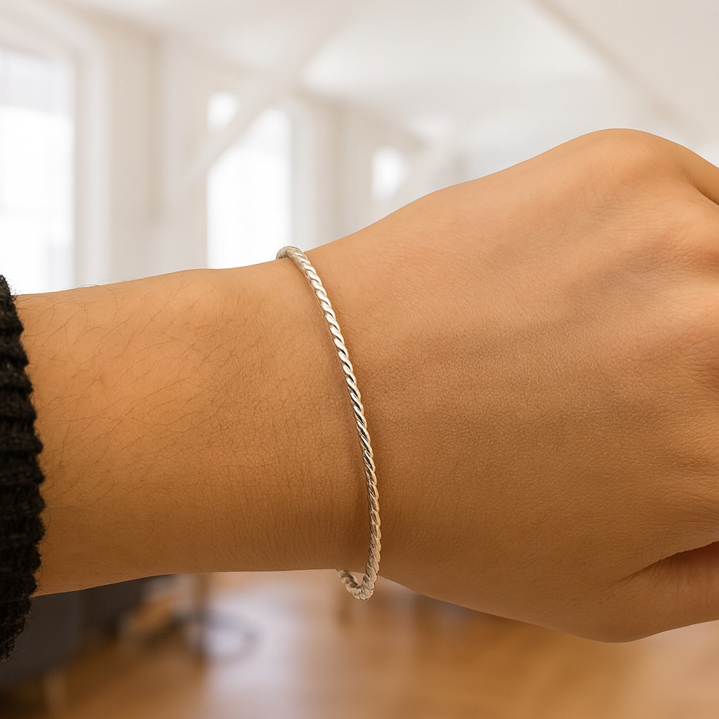 Bracelete de Prata Fio Torcido 2mm 2,5g