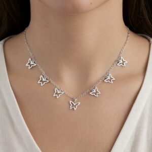 Choker de prata 925 com borboletas vazadas