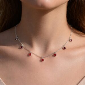 Choker de prata 925 com ponto de luz redondo vermelho