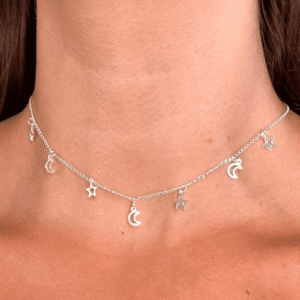 Choker Estrela e Lua vazada 40cm + 5cm de Extensor