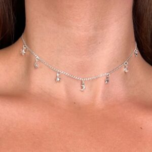 Choker Estrelas e Luas Abauladas 2,7g 40cm + 5cm extensor