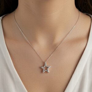 Corrente de prata 925 com pingente estrela vazada 15mm