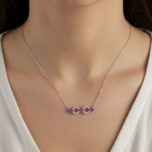 Corrente de prata 925 com pingente infinito com flores