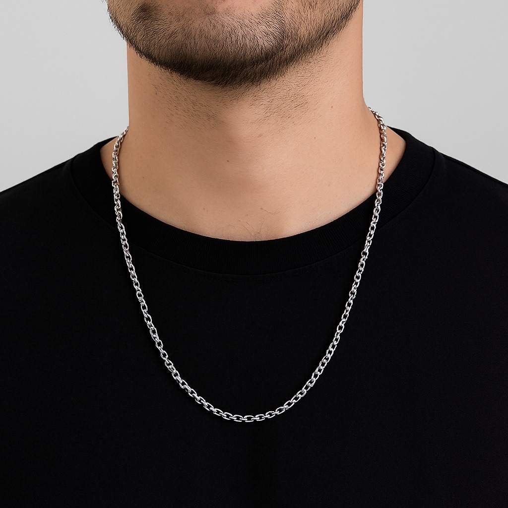Corrente Masculina de Prata Elo Cadeado 4,4mm 28,54gr F120 70cm
