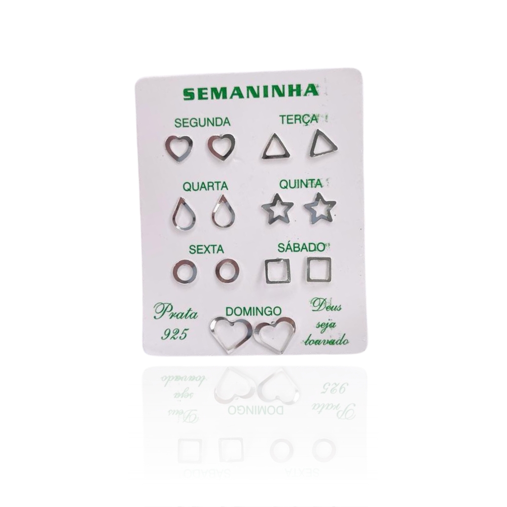 Kit com 7 Brincos Para Cada Dia da Semana em Placa de Prata 925