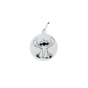 Pingente Placa Redonda Stitch De Prata